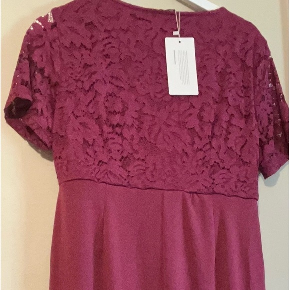 BloomChic cranberry cocktail dress lace bodice size 12 maxi dressy formal - Picture 9 of 12